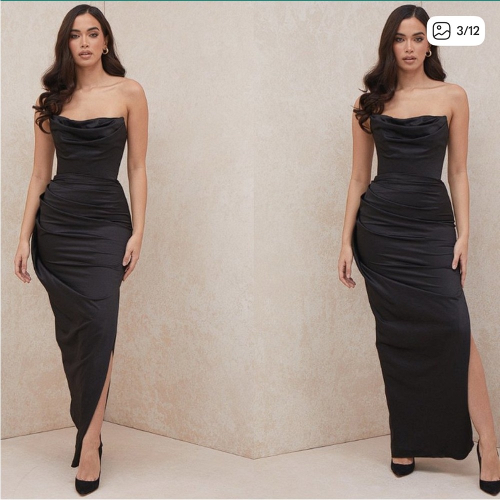 HOUSE OF CB 'Adrienne' Black Satin Strapless Corset Maxi